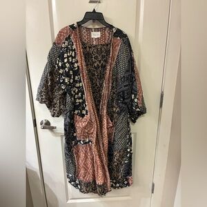 Oli & Hali Black and Rust Patchwork Boho Kimono